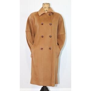 Anne Klein II Wool Blend Camel Colored Double Breasted Long Overcoat Women’s S